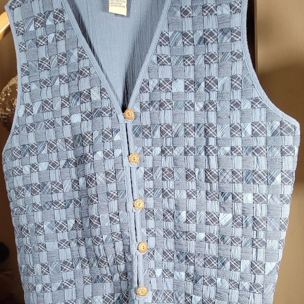 Koret Blue Quilted Vest with Geometric Design